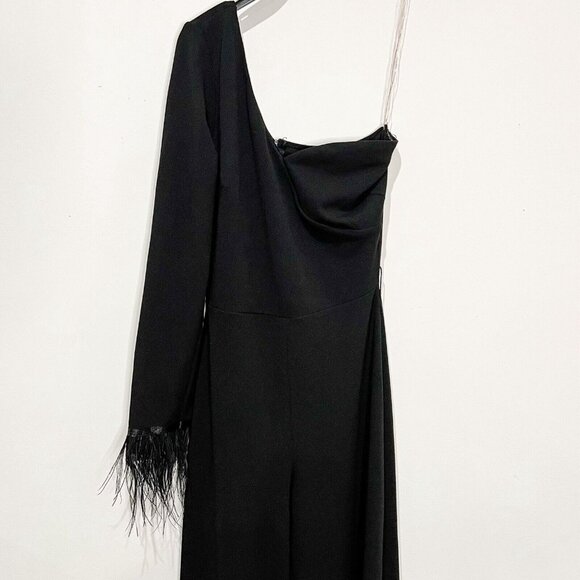 Good‎ Time USA Romper Sz S Black One Feather Trimmed Sleeve Jumpsuit Size Small - Picture 3 of 10